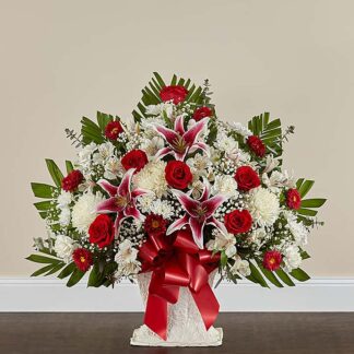 Red Rose and Lily Floor Basket