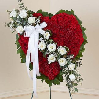 Red Solid Standing Heart with White Roses