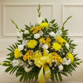 Heartfelt Tribute Yellow Floor Basket Arrangement